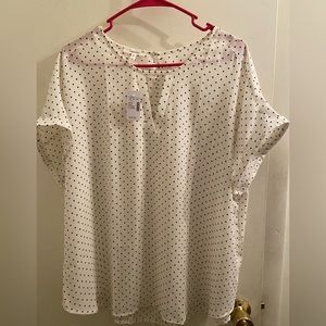 NWT Maurices large white with black polka dots cutout top with cuffed sleeves